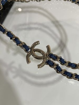 Quality Blue Denim Luxury Chain Necklace 50-55cm Length With Light Gold Double C Accents factory