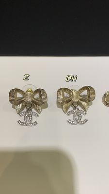 Quality 24K Gold Bow Silver Full-Diamond Double C Earrings 10mm factory