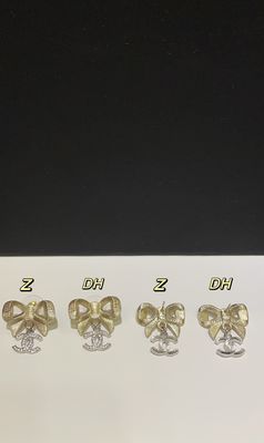 Quality 24K Gold Bow Silver Full-Diamond Double C Earrings 10mm factory