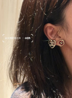 Quality 25A Gold Double C Red Enamel Stud Earrings 18K Plated factory