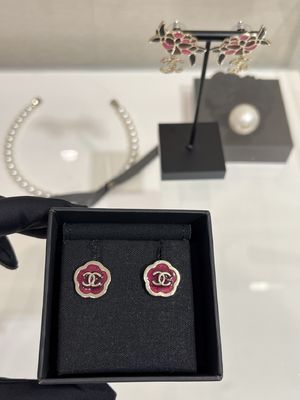 Quality 25A Gold Double C Red Enamel Stud Earrings 18K Plated factory