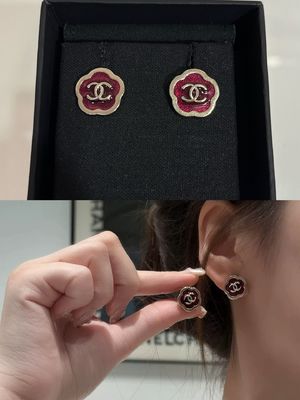 Quality 25A Gold Double C Red Enamel Stud Earrings 18K Plated factory