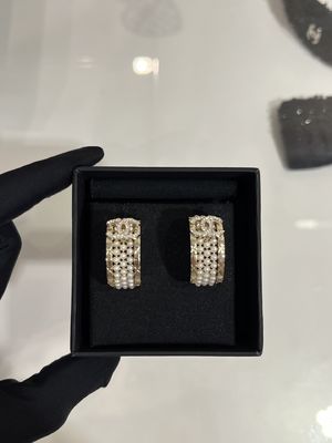 Quality Light Gold Double C Pearl Hoop Earrings 18k Gold Plated factory