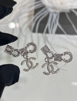 Quality Silver Pearl Crystal Double C Pendant Earrings 18K Gold Plated factory