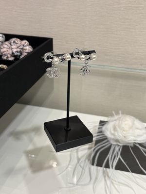 Quality Silver Pearl Crystal Double C Pendant Earrings 18K Gold Plated factory