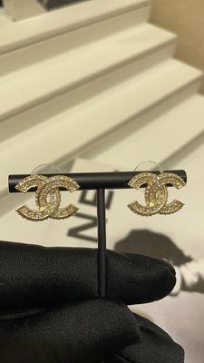 Quality Versatile Style Gold Luxury Earrings Double C Stud Earrings With Diamond Accents factory