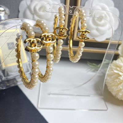 Quality 20-25mm Size Copper Colored Hoop Earrings Classic Elegant Luxury Earrings With Pearls factory