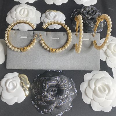 Quality 20-25mm Size Copper Colored Hoop Earrings Classic Elegant Luxury Earrings With Pearls factory