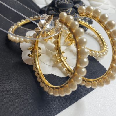 Quality 20-25mm Size Copper Colored Hoop Earrings Classic Elegant Luxury Earrings With Pearls factory