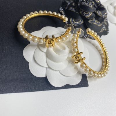 Quality 20-25mm Size Copper Colored Hoop Earrings Classic Elegant Luxury Earrings With Pearls factory