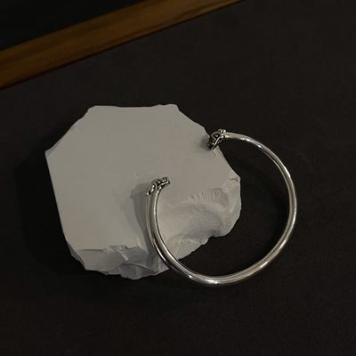 Quality 925 Silver Dragon Head Bracelet 7.5 Inch Adjustable Open Bangle factory