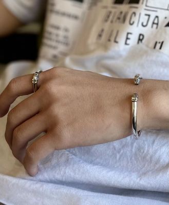 Quality 925 Silver Dragon Head Bracelet 7.5 Inch Adjustable Open Bangle factory