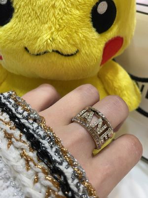 Quality 18K Gold Plated Luxury Rings Wide Band Ring Classic With Lettering Fully Paved Diamond Gold Tone factory