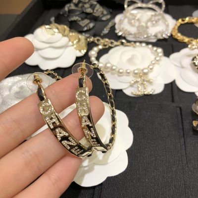 Quality Black Cowleather Swarovsk* Diamond Statement Earrings with Push Back Closure factory