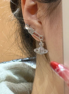 Quality Full Diamond Saturn Pin Earrings with Swarovsk* Diamonds and 25-30mm Drop Style Luxury Earrings factory