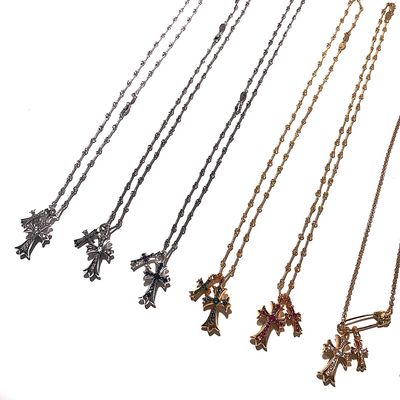 Quality 925 Sterling Silver Double Cross Necklace with 22k Gold-Plated Elegant Pendant for Casual and Formal Wear factory