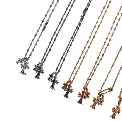 Quality 925 Sterling Silver Double Cross Necklace with 22k Gold-Plated Elegant Pendant for Casual and Formal Wear factory
