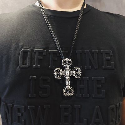 Quality 925 Silver Large Flame Cross Necklace with 55-70cm Chain and S925 Logo for Everyday Wear factory