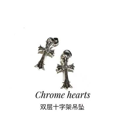 Quality 925 Sterling Silver Double-Layer Cross Necklace with Antique Black Plating - Unisex Pendant Necklace factory