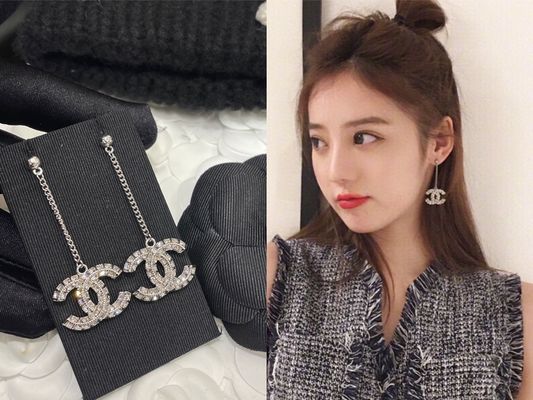 Quality Chanel-style Double-sided Crystal-embellished Stud Earrings with White Swarovski Pearl in Long Design factory