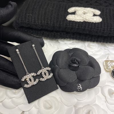 Quality Chanel-style Double-sided Crystal-embellished Stud Earrings with White Swarovski Pearl in Long Design factory